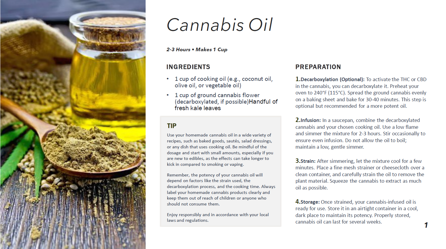 An image of a recipe card for how to make cannabis cooking oil